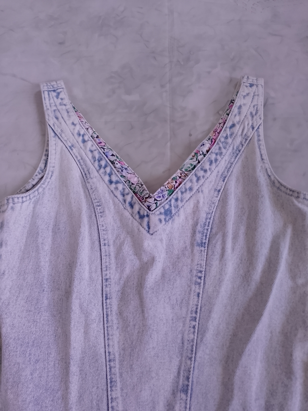 Vintage 80s 90s Acid Wash  Floral Ruffle Mini Short Dress - Picture 7 of 12